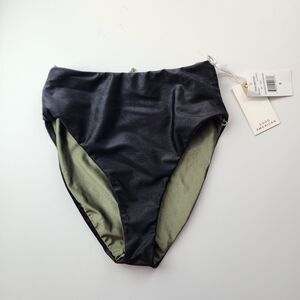 Good American Reversible High Waist Bikini Bottoms Size XS Black Green Cheeky